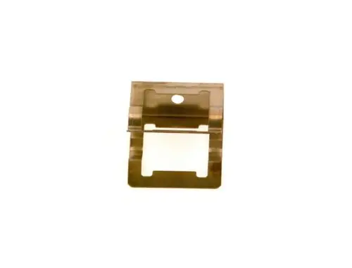 BOSCH Halteclip aus Metall, rechteckige Form mit Aussparungen und einer oberen Einkerbung. Dient zur Halterung und Befestigung von Bauteilen.